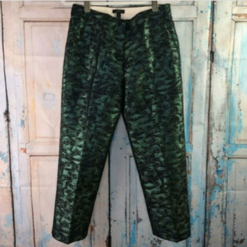 J Crew Patio Pants 6 Evergreen Jacquard